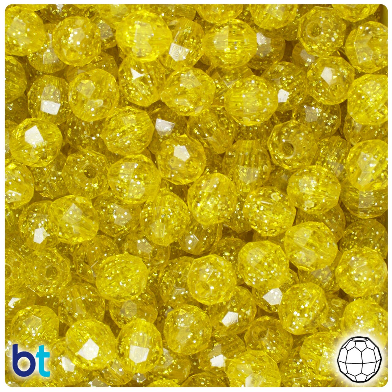BeadTin Yellow Sparkle 8mm Faceted Round Plastic Craft Beads (450pcs)